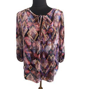 Brina & Em, Multicolored, 3/4 Sleeve Top With Front Tie, Size Medium
